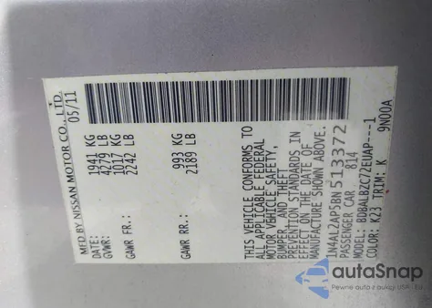 2011 Nissan Altima 2.5 S z USA, uszkodzony, nr VIN 1N4AL2AP5BN513372